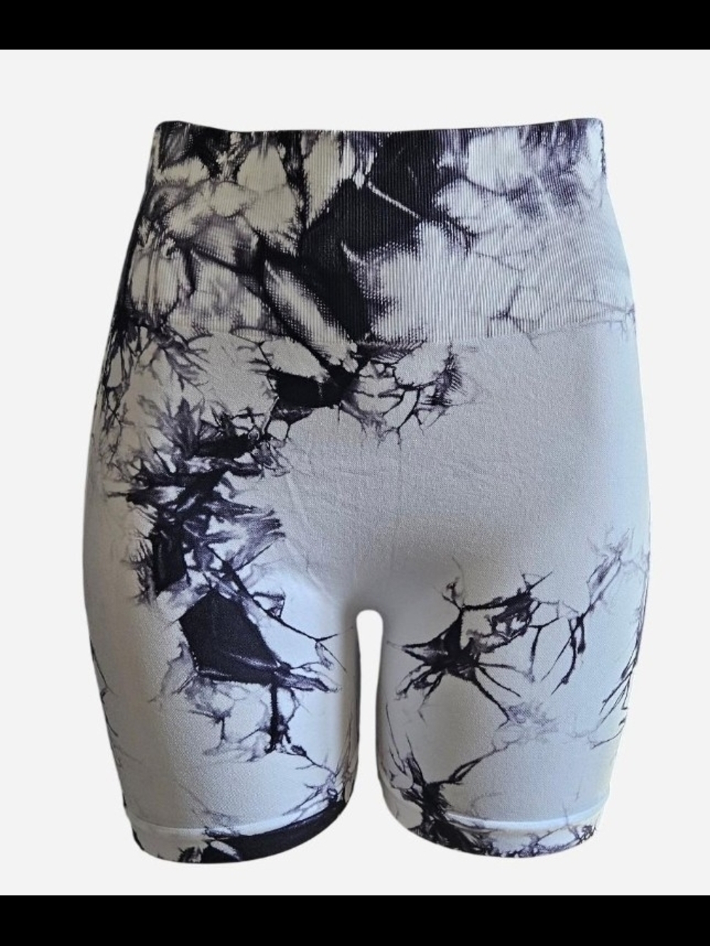 High-Rise Black & White Tie-Dye Bike Shorts